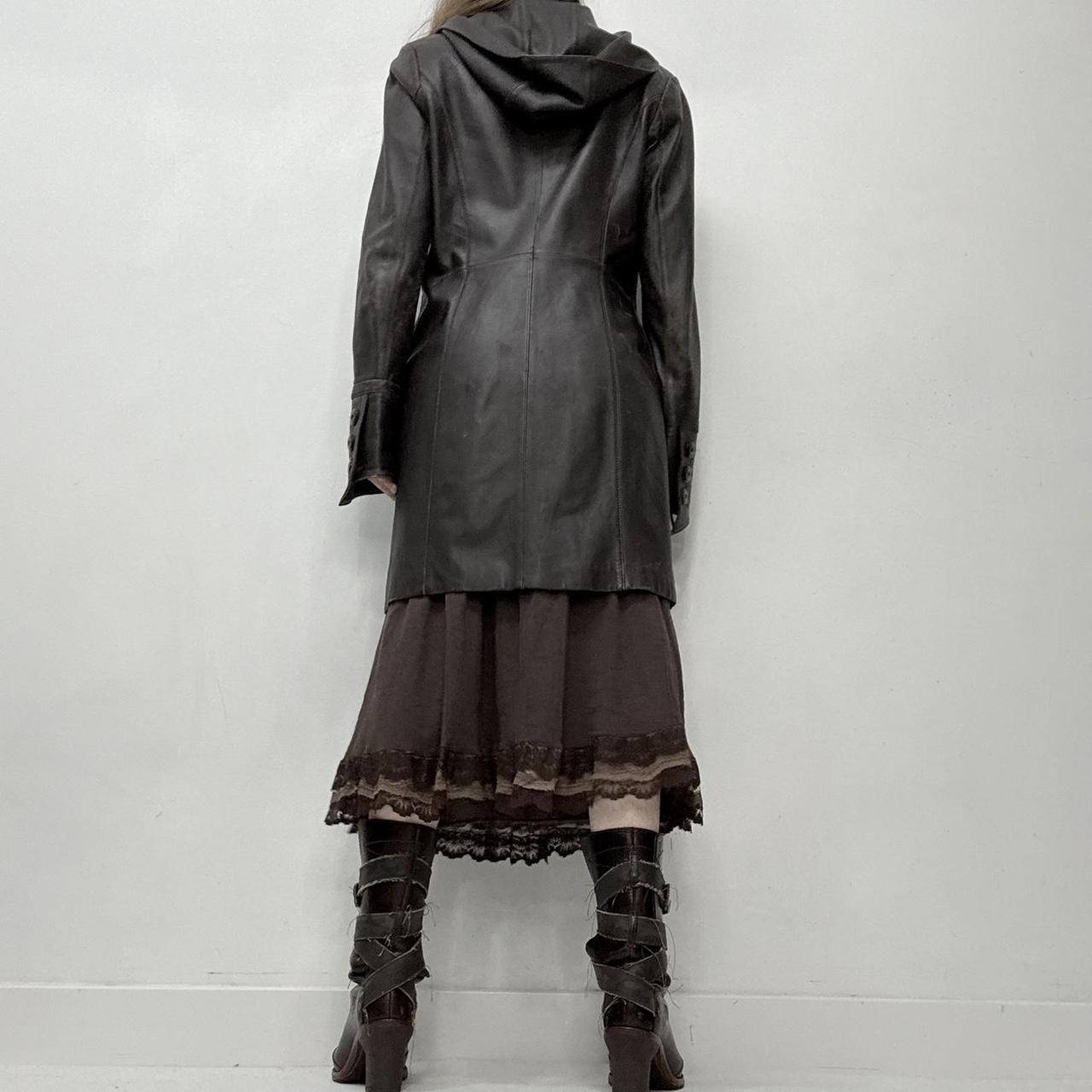 Brown leather slouchy trench coat