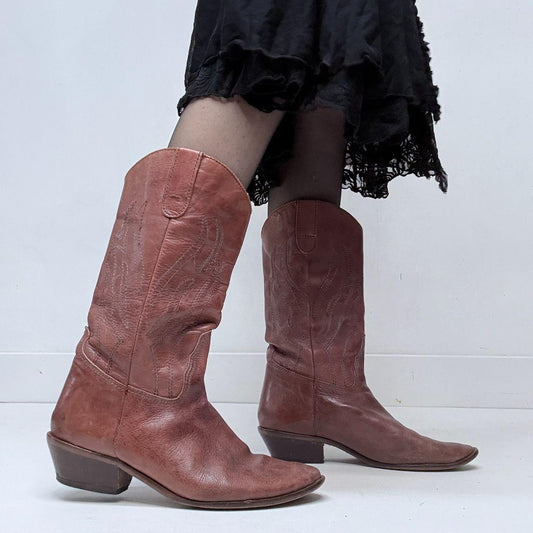 Tan leather western cowgirl boots