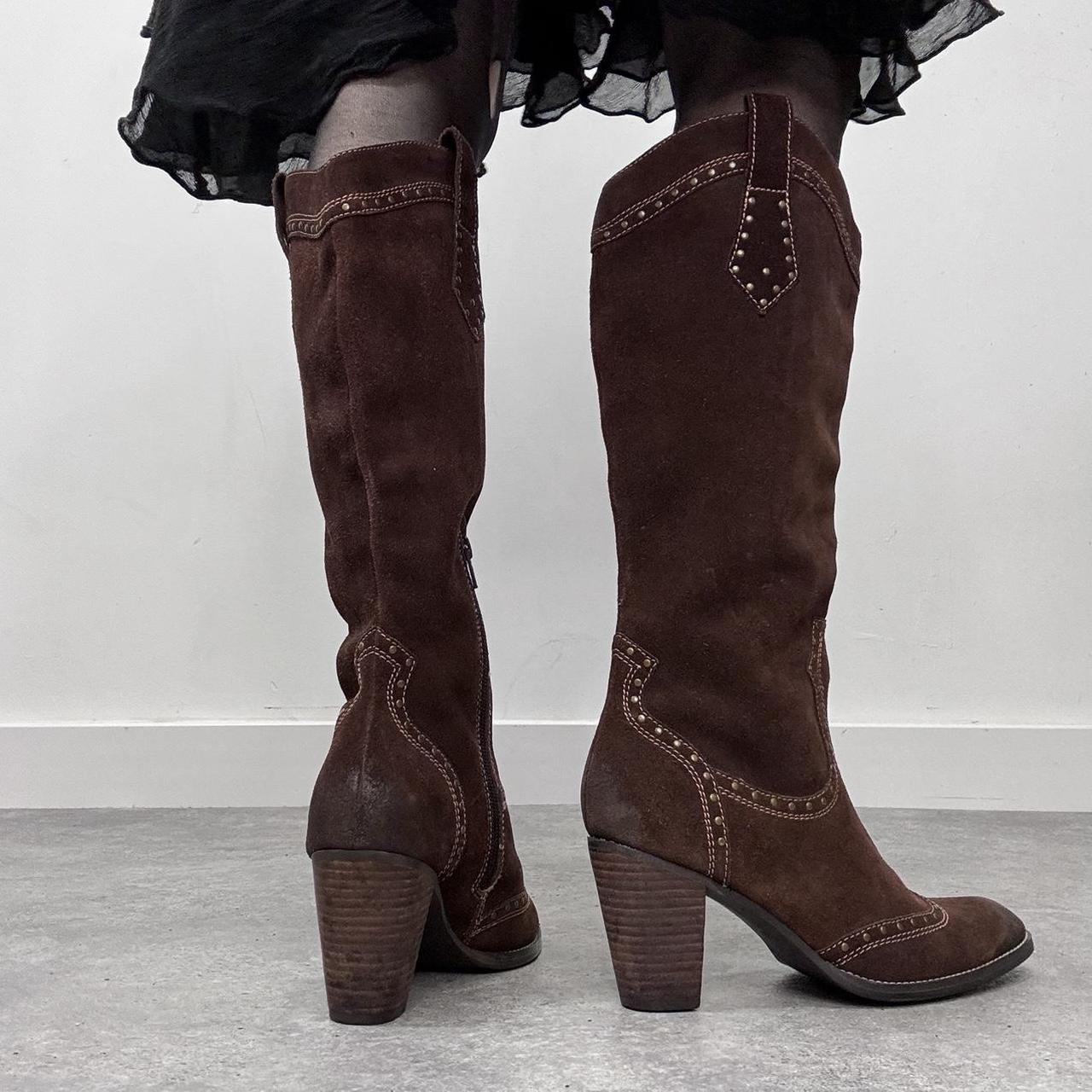 Brown leather studded bowboy boots