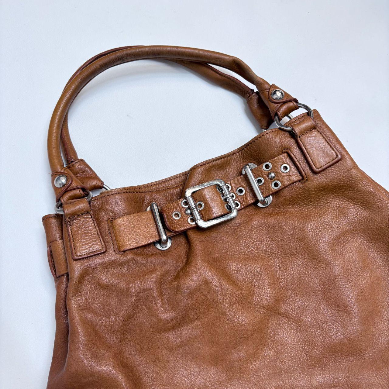 Tan leather buckle bag