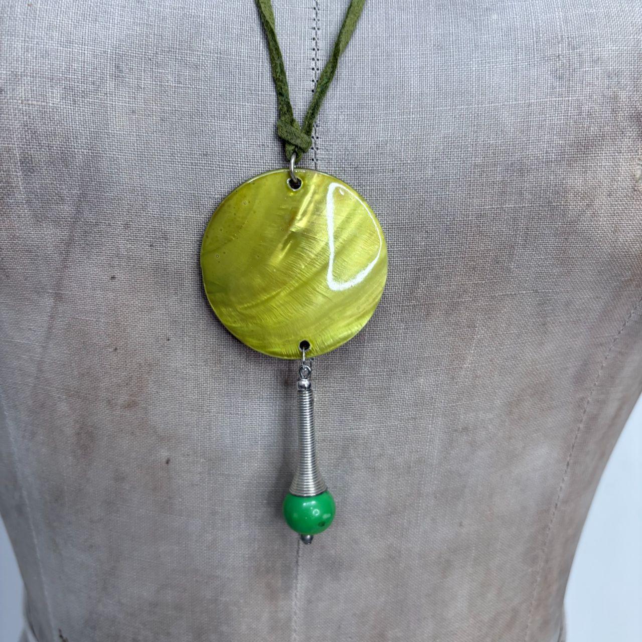 Green suede shell necklace