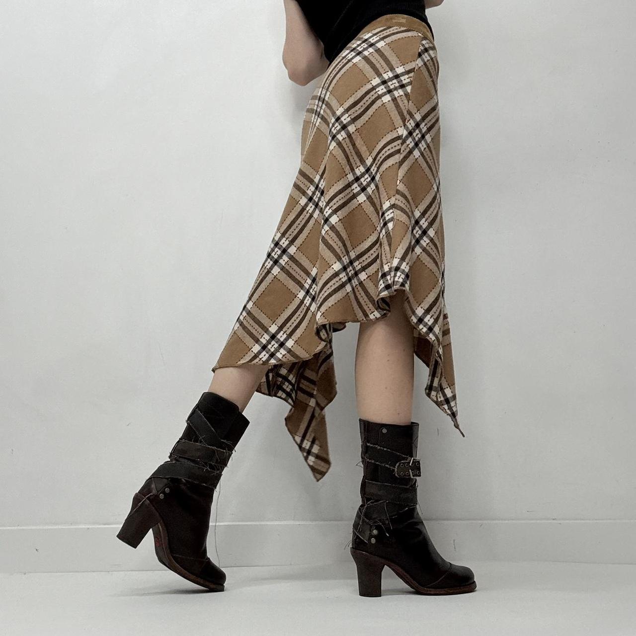 Tartan checked asymmetric ruffle skirt
