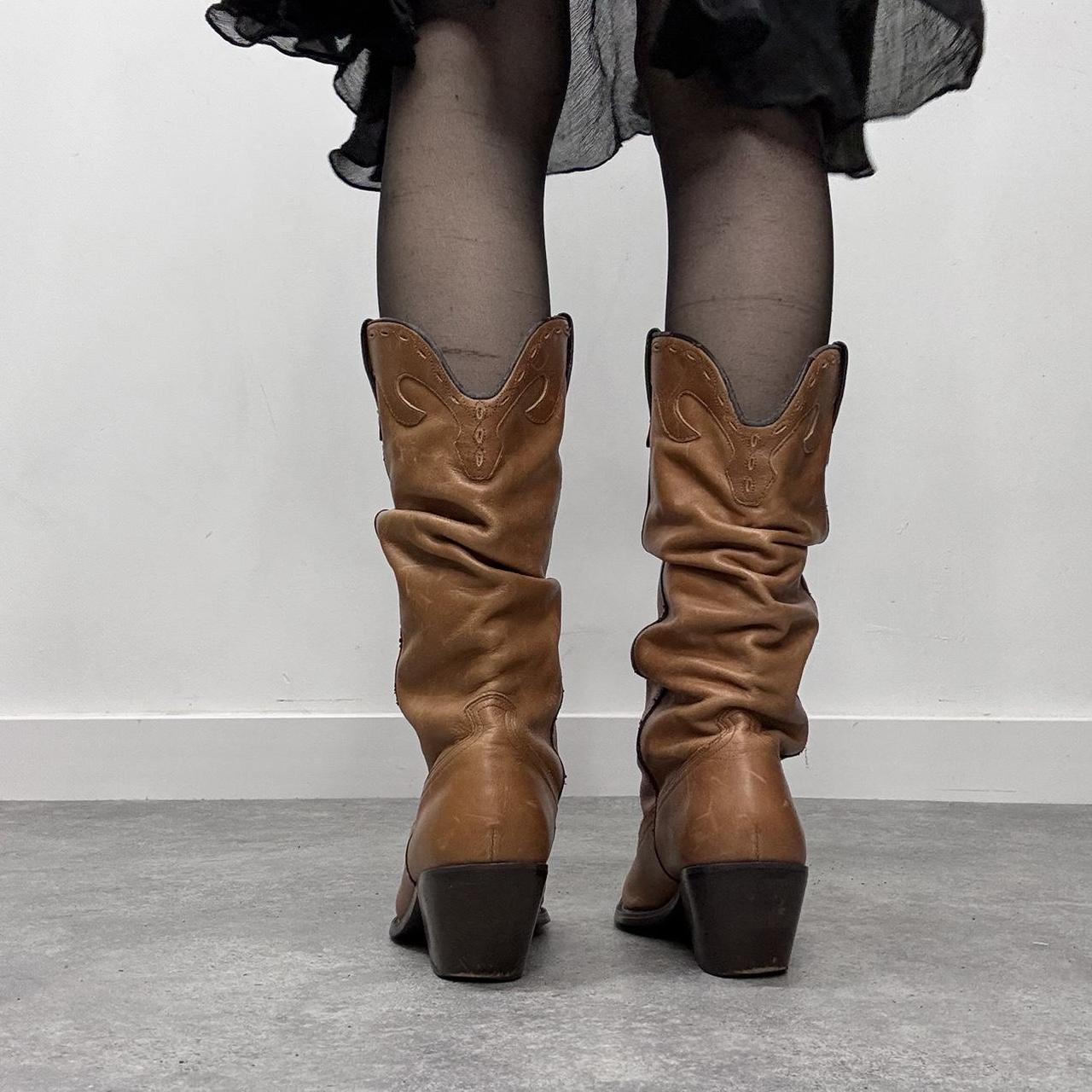 Tan leather slouchy cowboy boots