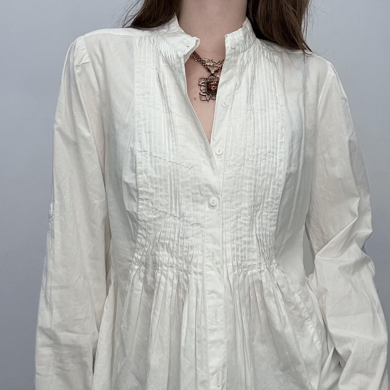 White cotton pleated flared shirt