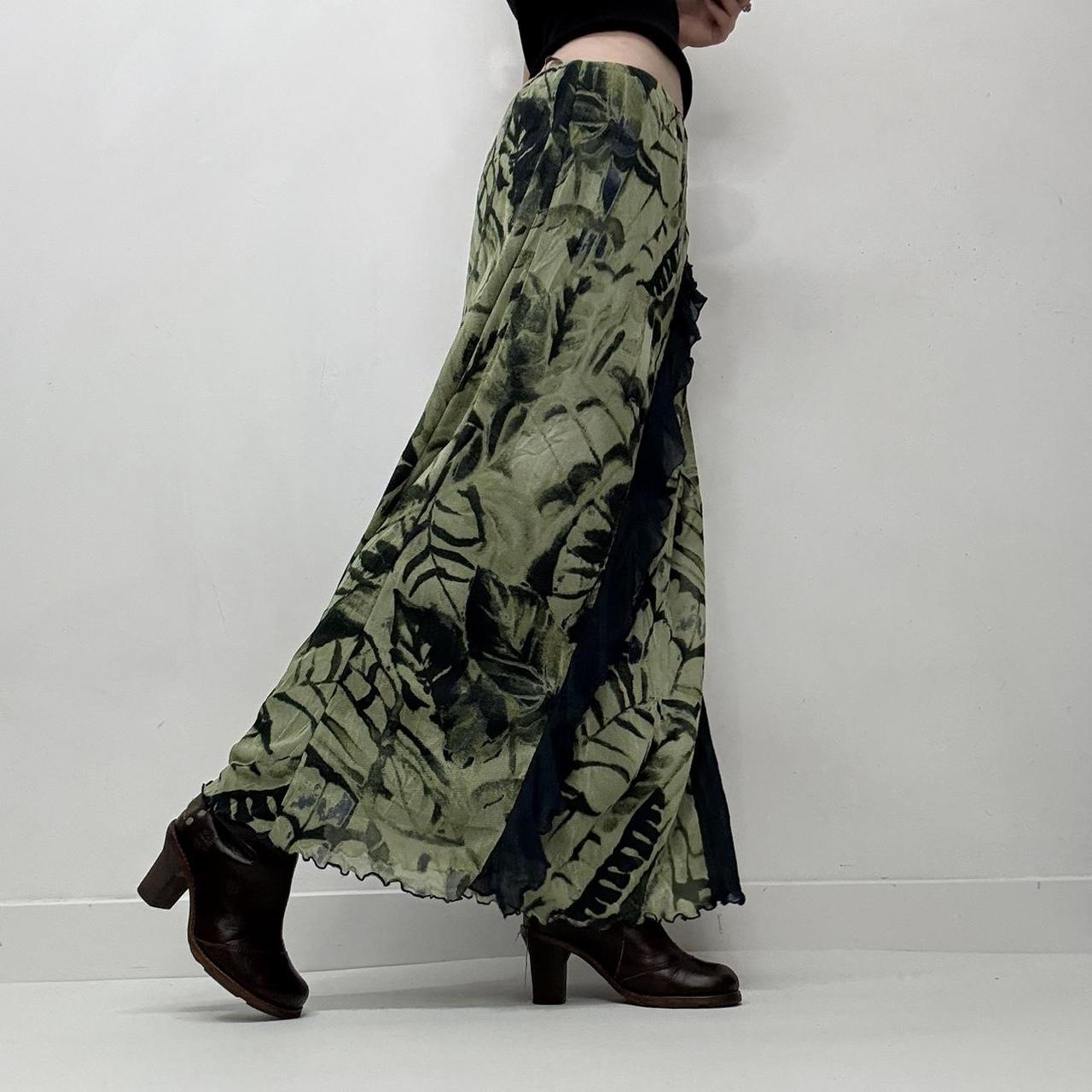Graphic printed green maxi skirt