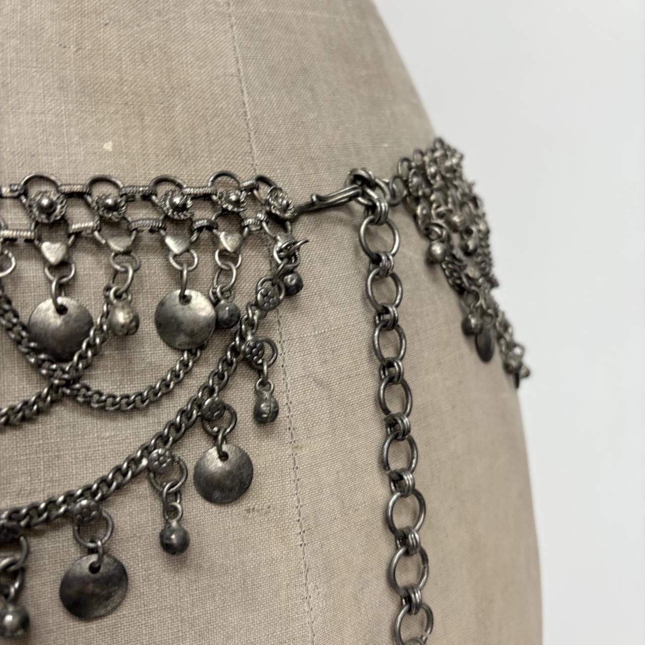Silver coin chain draped belt