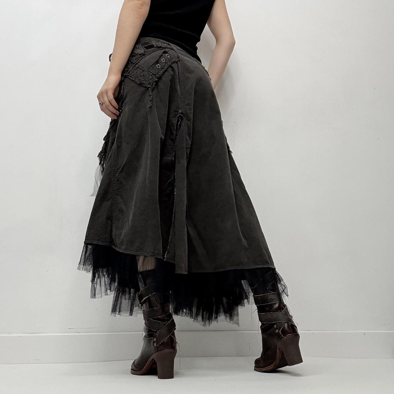Khaki asyemmetric distressed grunge midi skirt