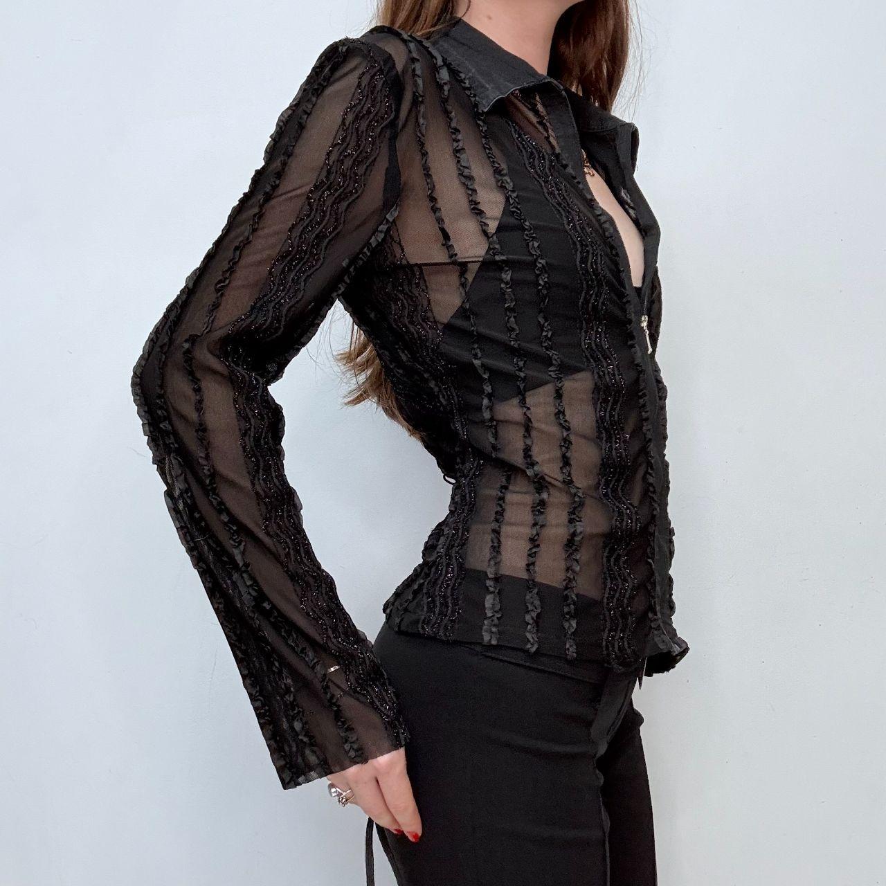 Black lace zip-up fitted shirt