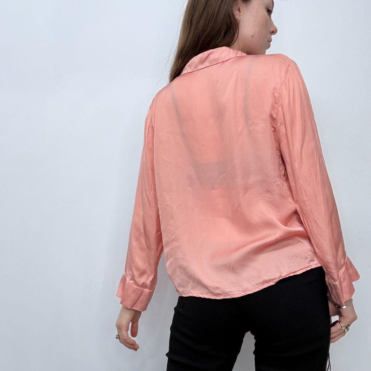 Pink silky satin wrap button shirt