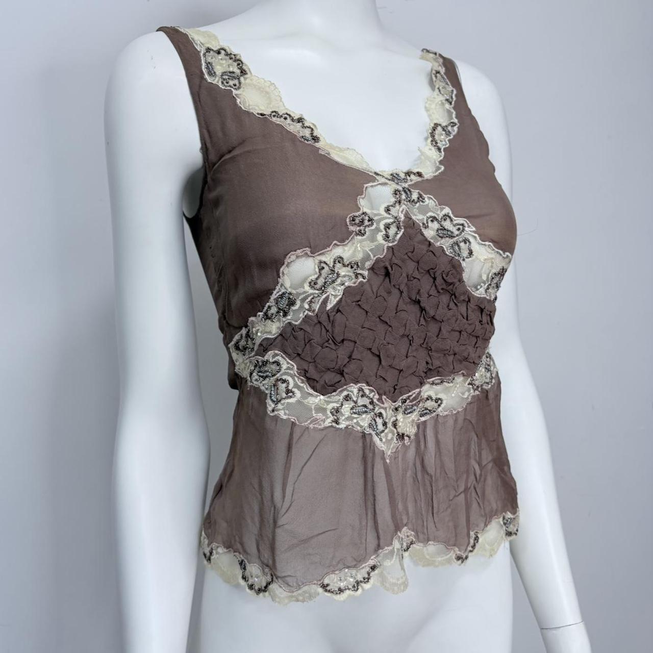 Brown silk lace flutter lingerie vest