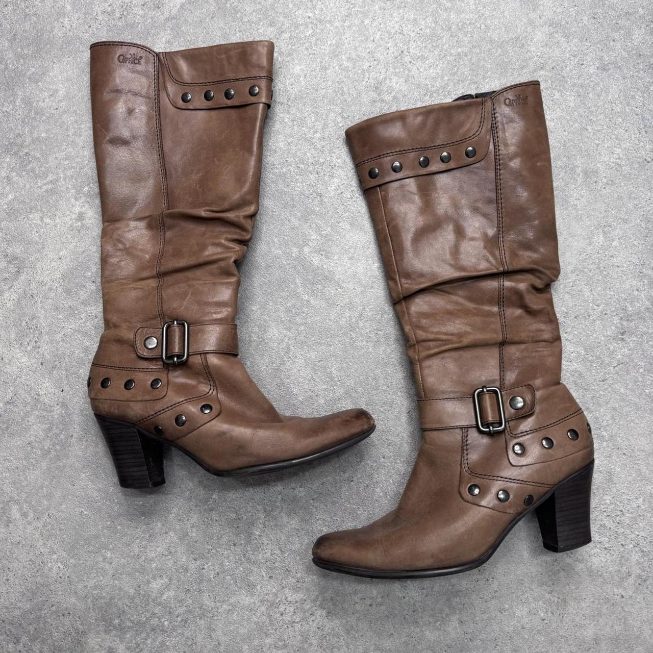 Tan leather studded boots