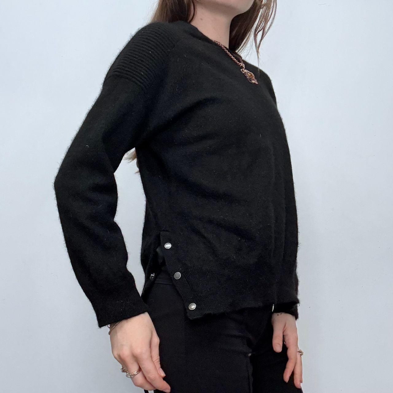 Black cashmere fluffy popper hoodie