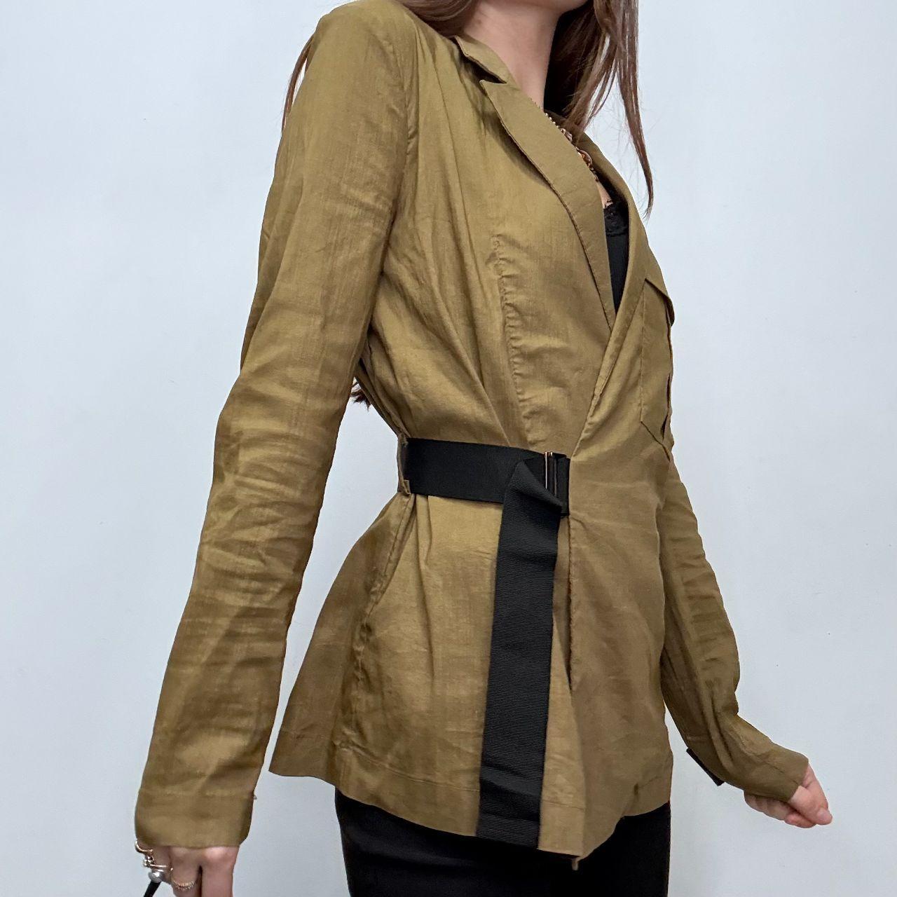Tan asymmetric buckle shirt