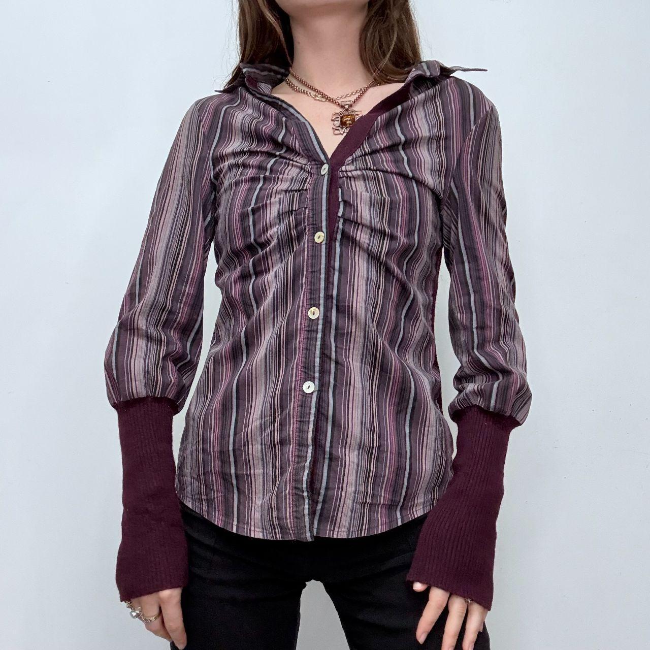 Pinstriped gathered flared puff shirt