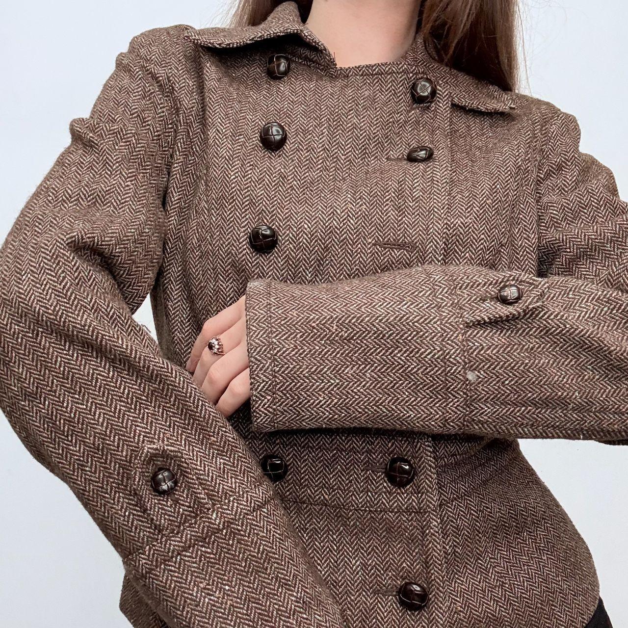 Tan flared tweed pea coat
