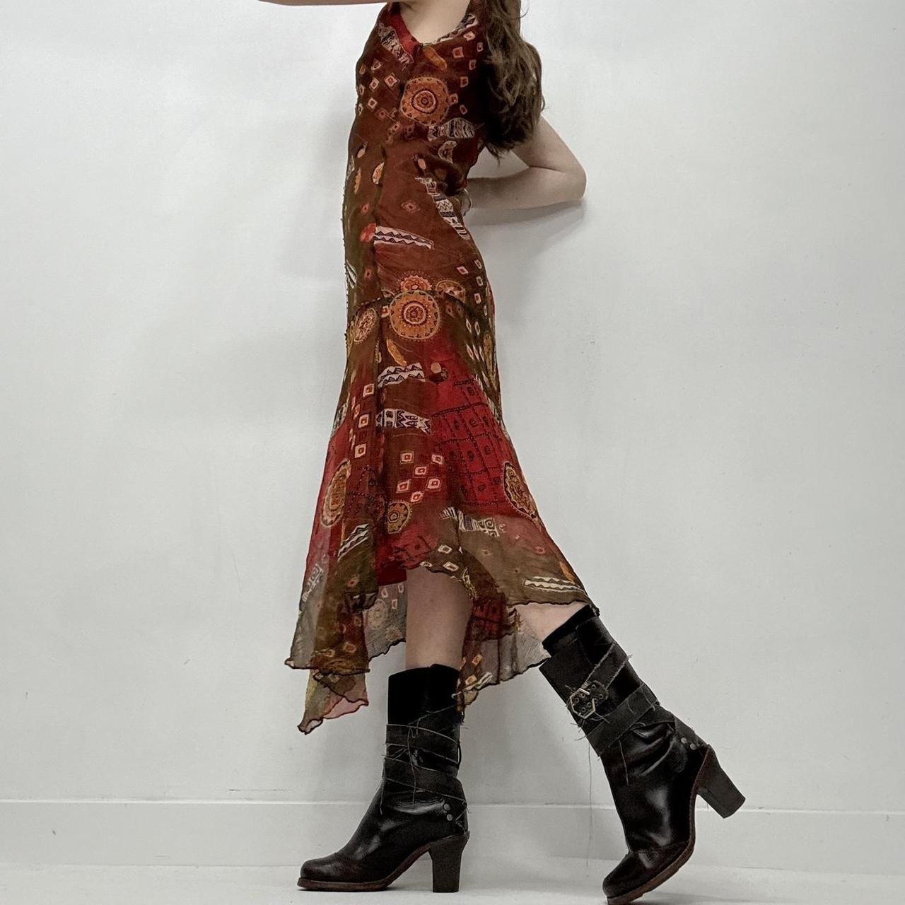 Sheer red boho bias cut maxi dress