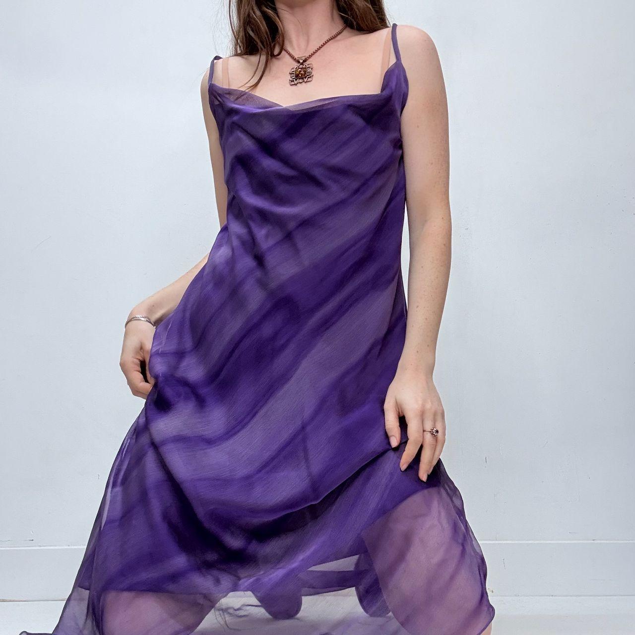 Sheer flutter striped cowl neck maxi dress