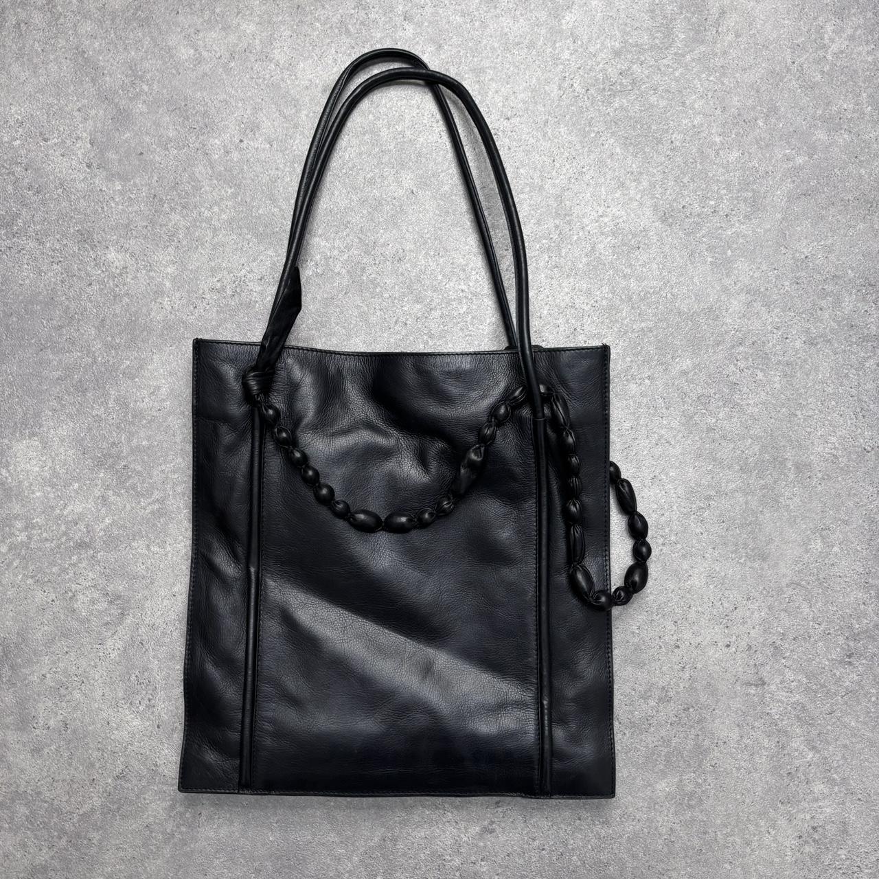 Black structured leather tote bag