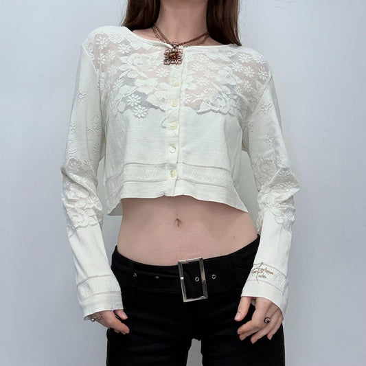 Cream sheer lace cropped shirt