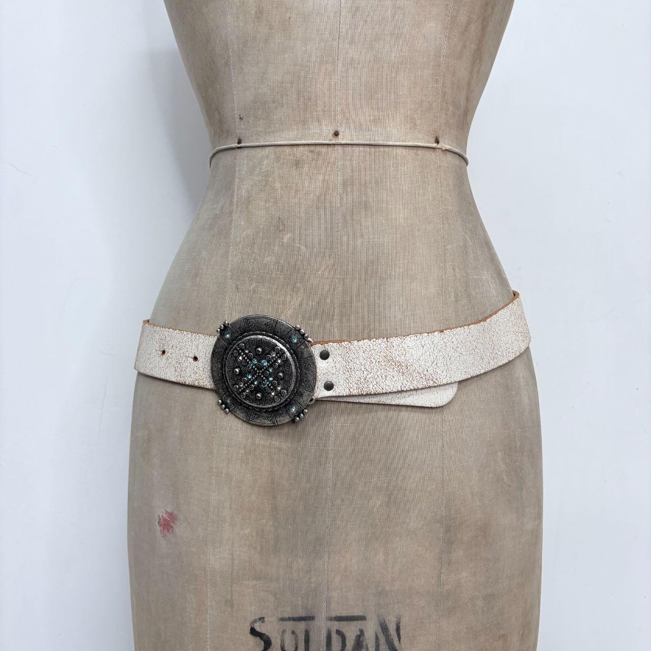 White distressed leather boho belt