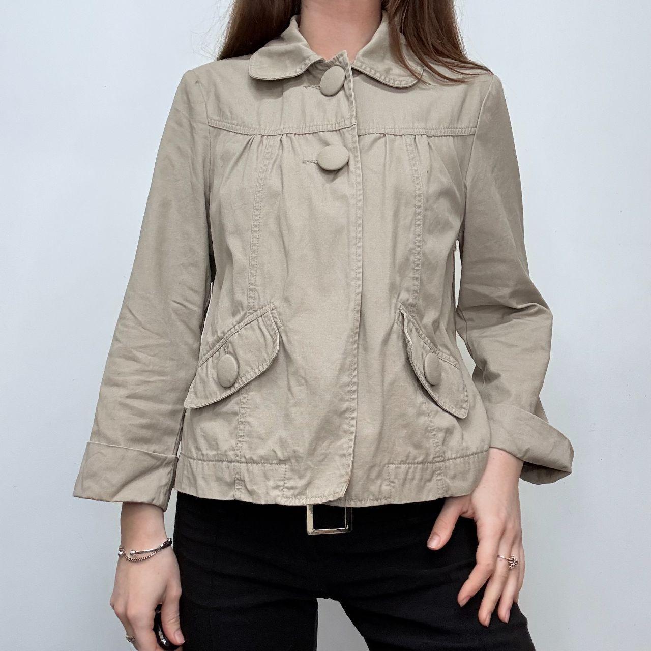 Tan button flared peacoat jacket