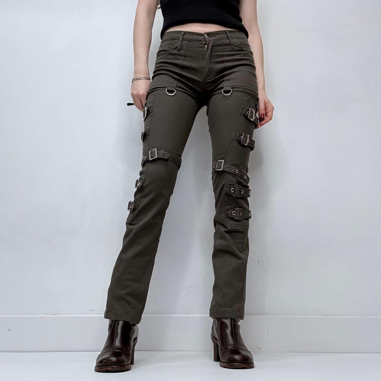 Khaki utility belted buckle trousers