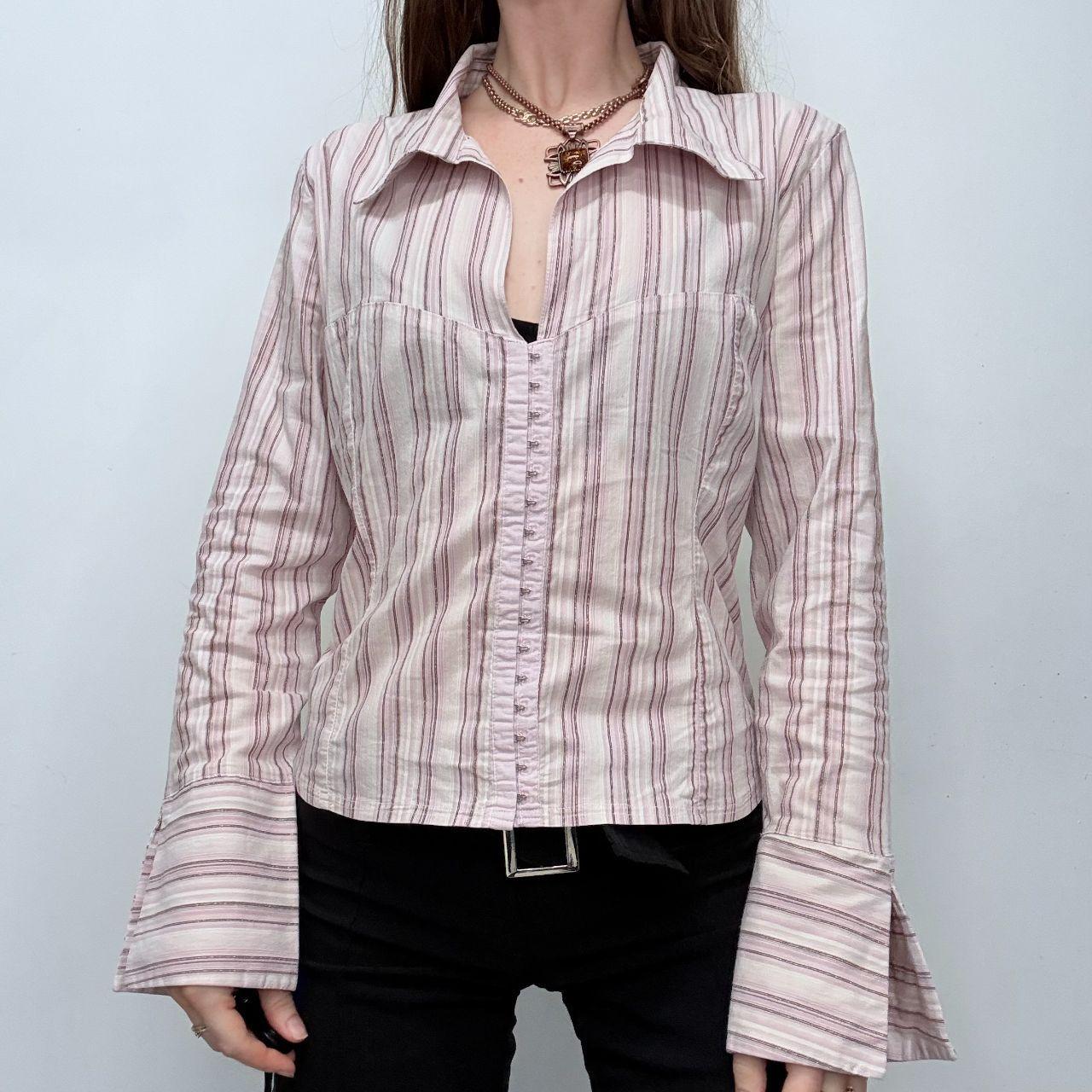 Pink hook and eye pinstripe shirt