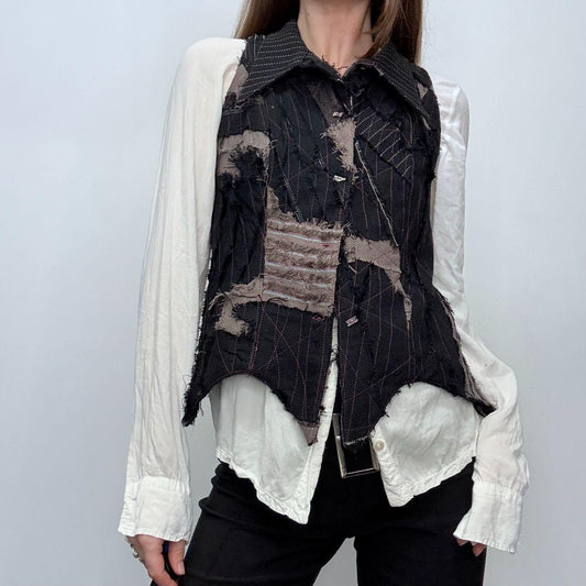 Pinstripe distressed patched waistcoat