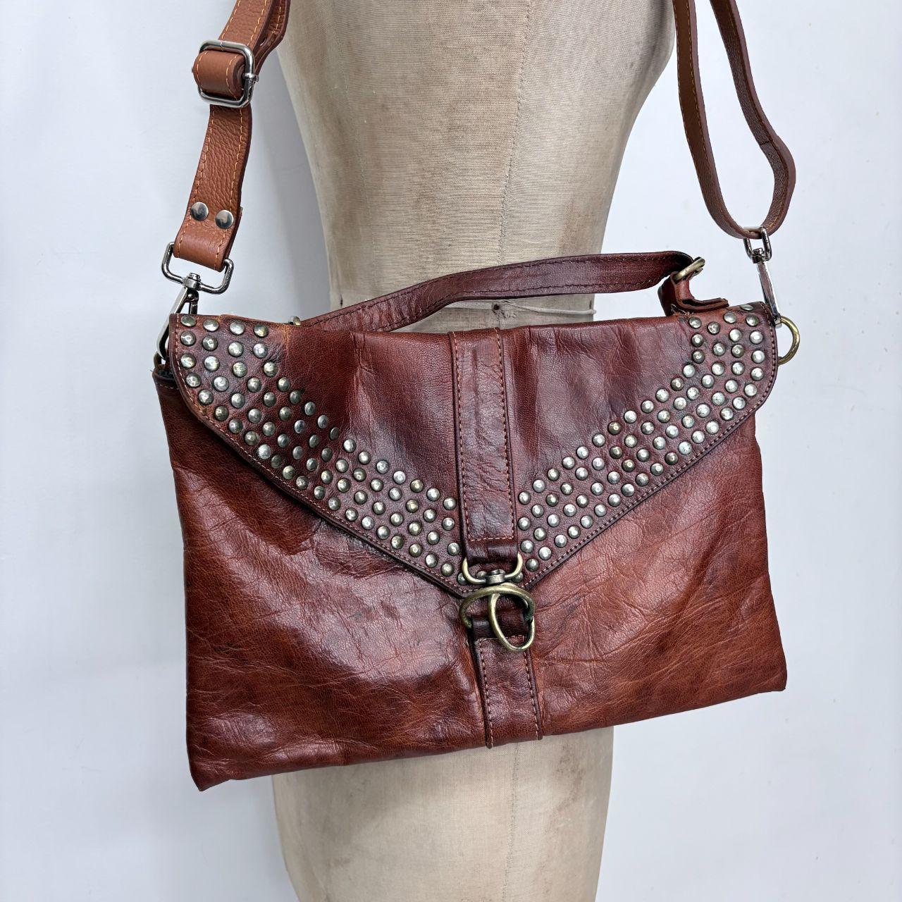 Tan leather studded boho bag