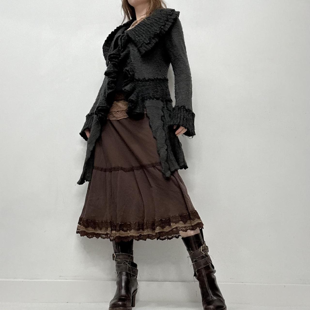 Grey ruffle long grunge cardigan