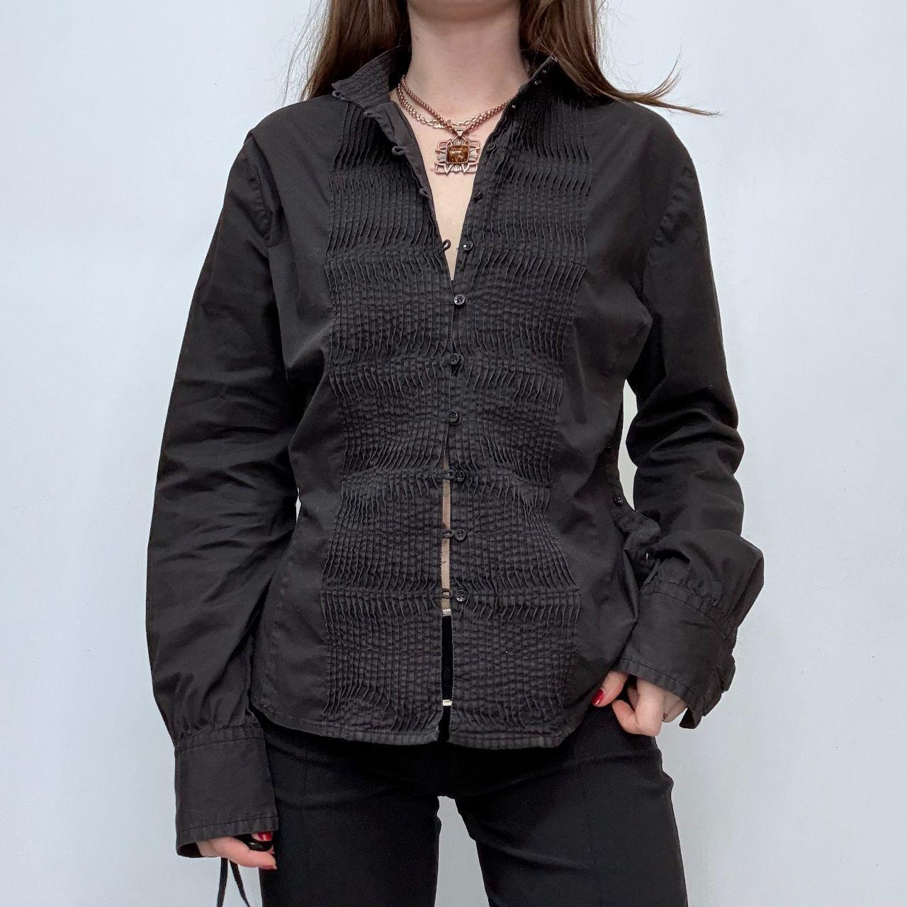 Black gathered front pleated shirt