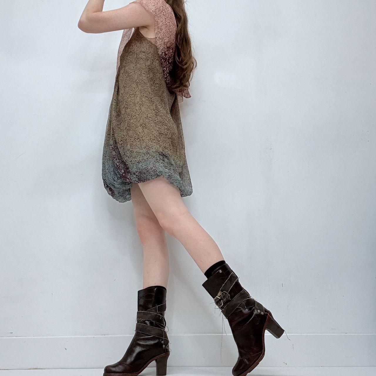 Sheer floral flutter asymmetric mini dress