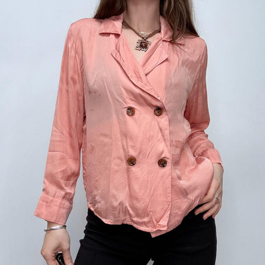 Pink silky satin wrap button shirt