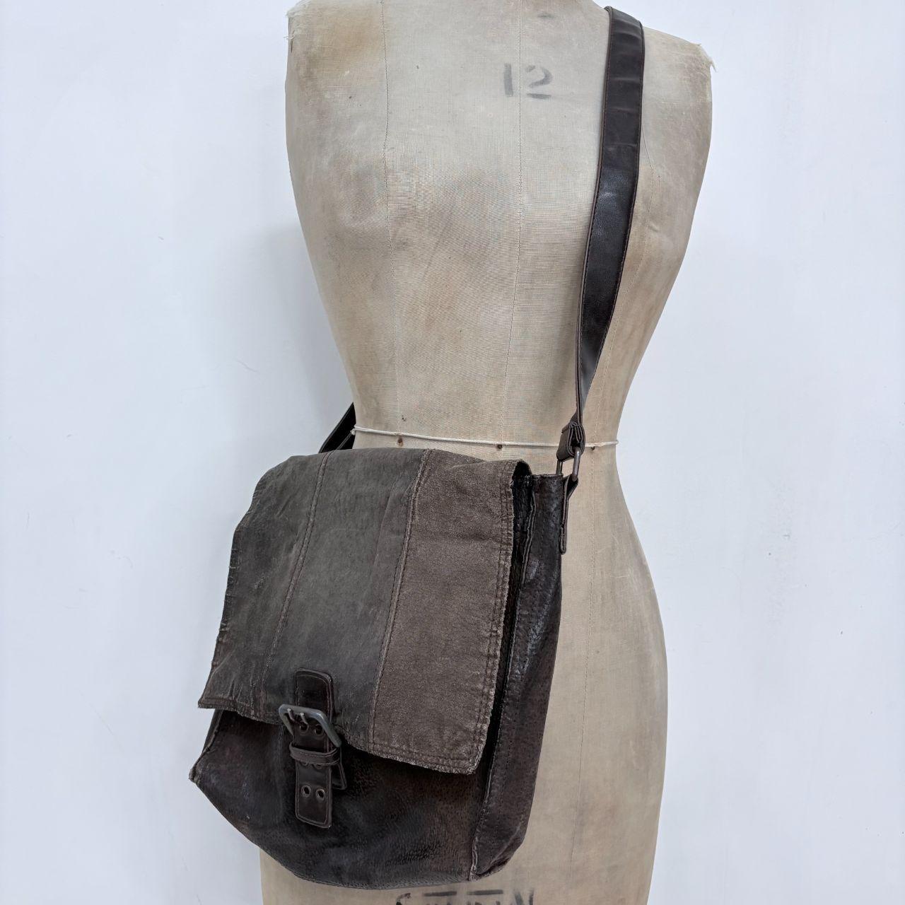 Brown leather grunge crossbody bag