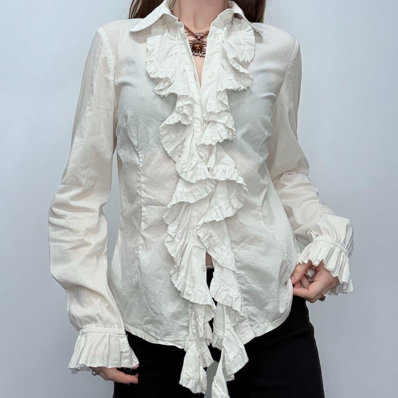 White cotton ruffle regency shirt
