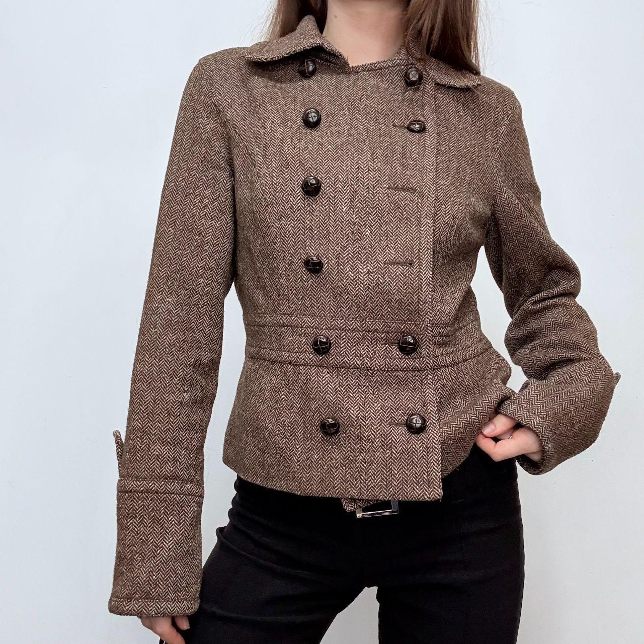 Tan flared tweed pea coat