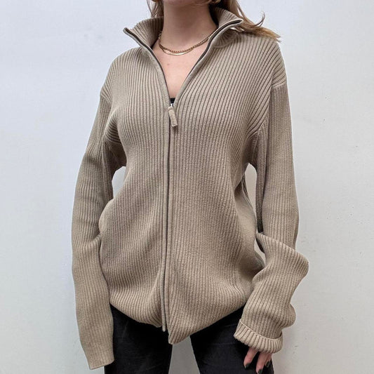 Brown slouchy ribbed cardigan