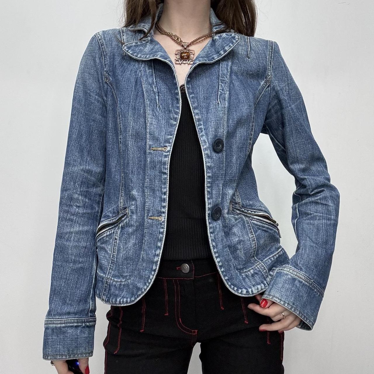Distressed denim blazer jacket