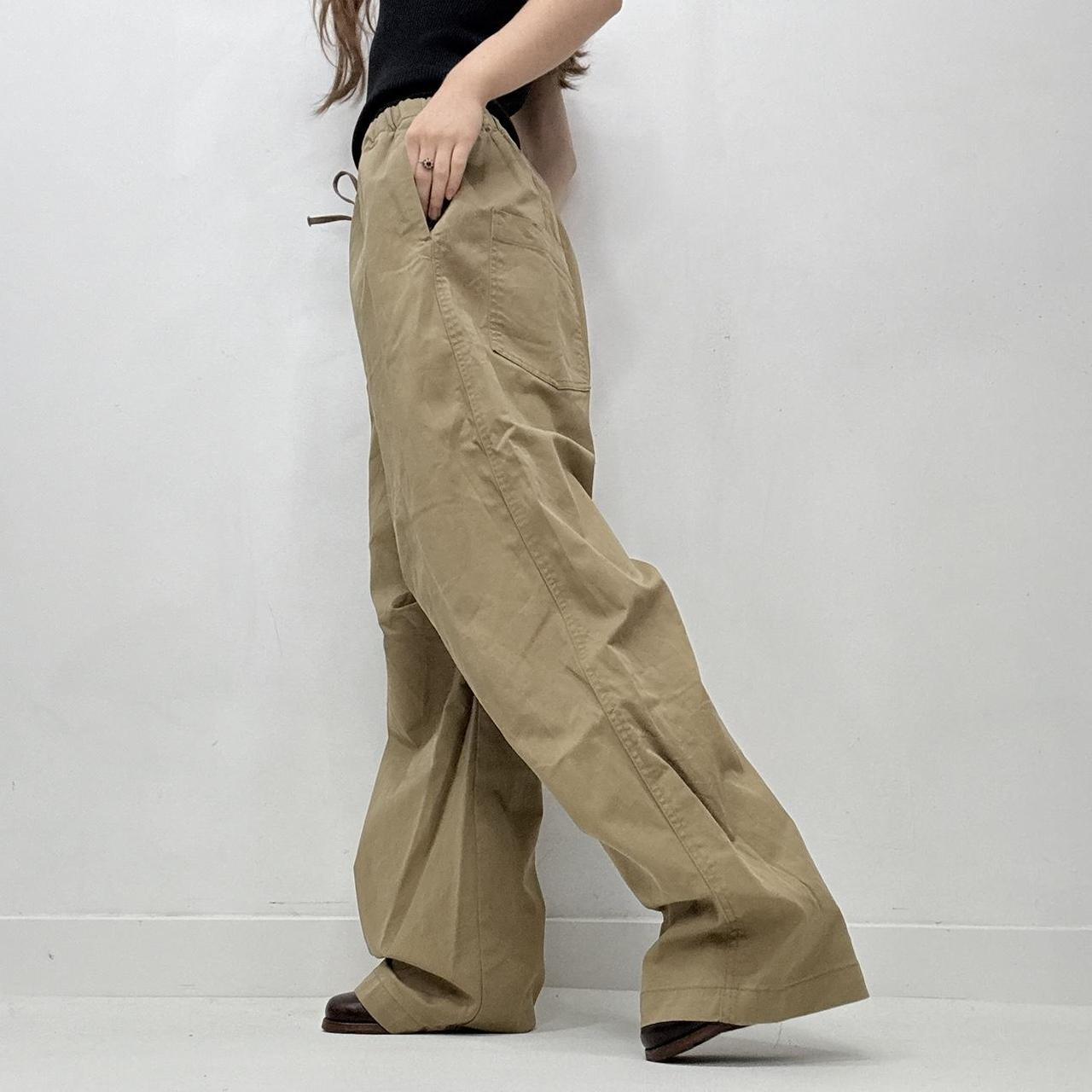 Oversized baggy drawstring khaki brown trousers
