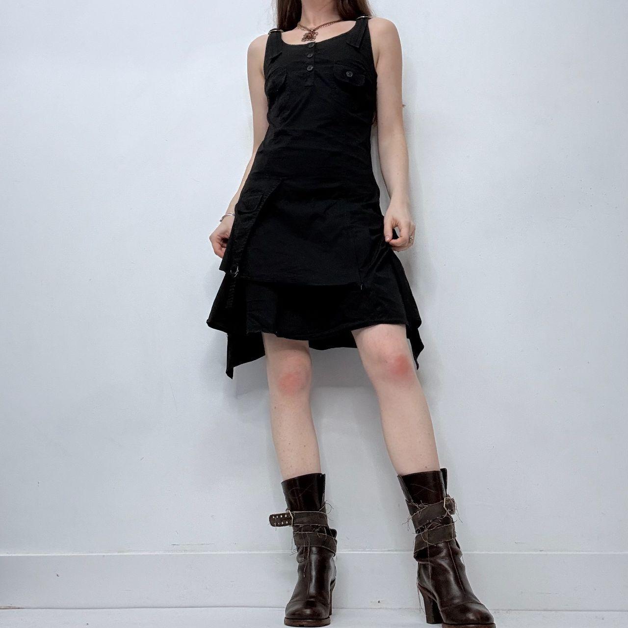 Black flared cargo mini dress