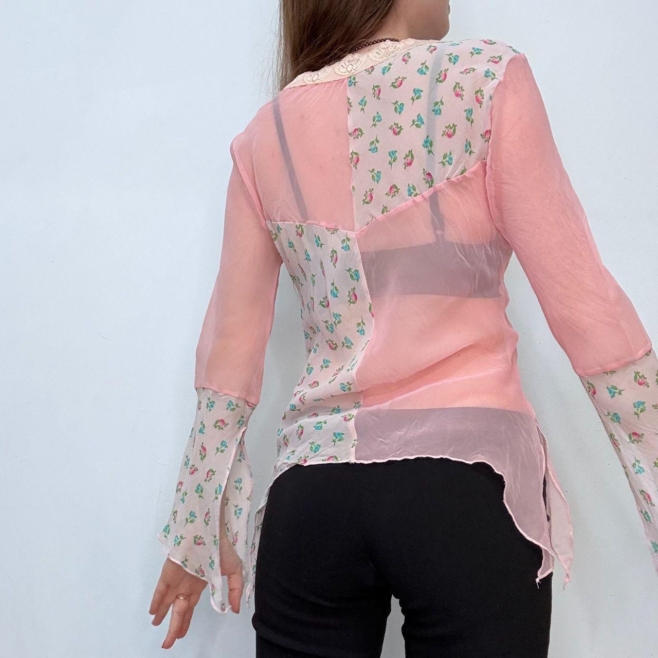 Pastel pink flutter flared boho hippie shirt