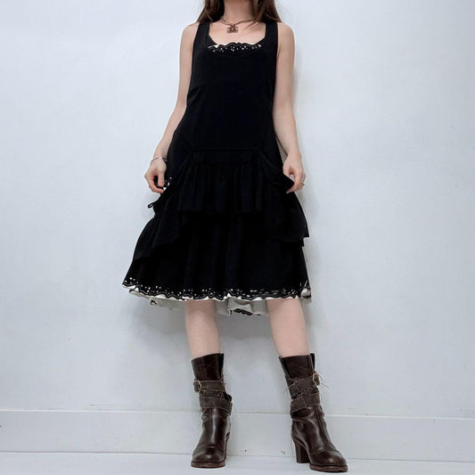 Black layered pleated midi dress