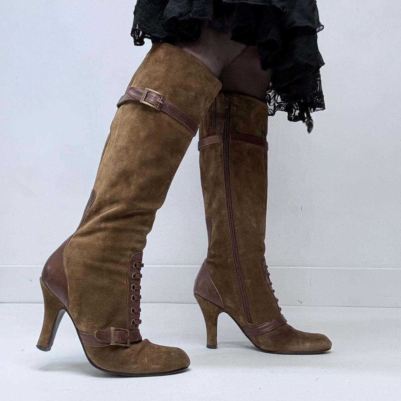 Khaki suede lace up pixie boots