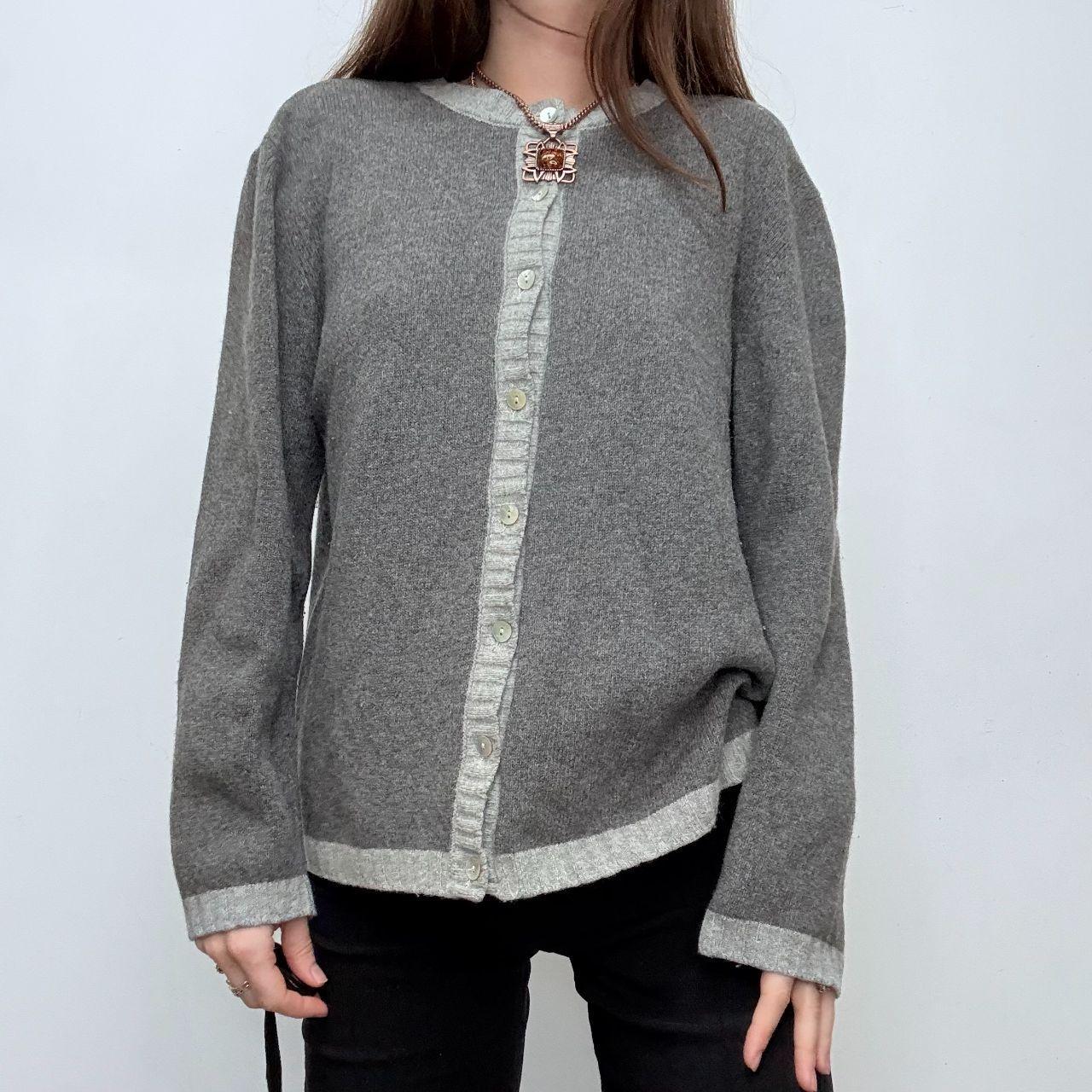 Grey wool slouchy crew neck cardigan