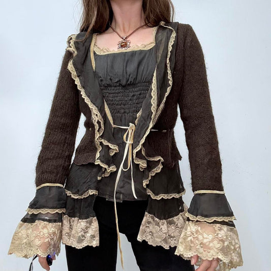 Brown mohair lace flared top