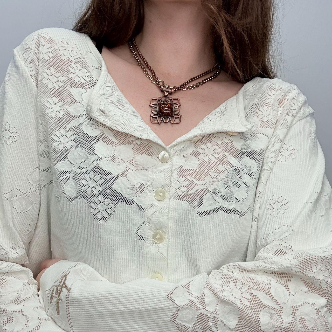Cream sheer lace cropped shirt