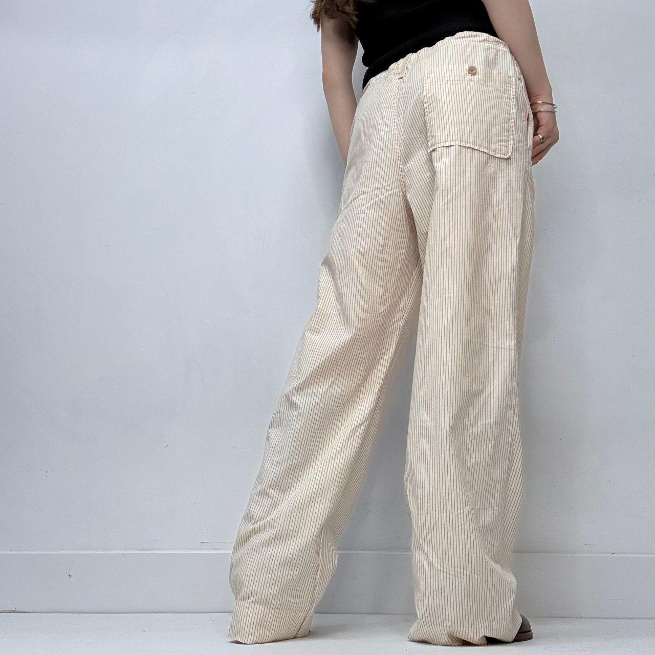 Cream pinstripe drawstring trousers
