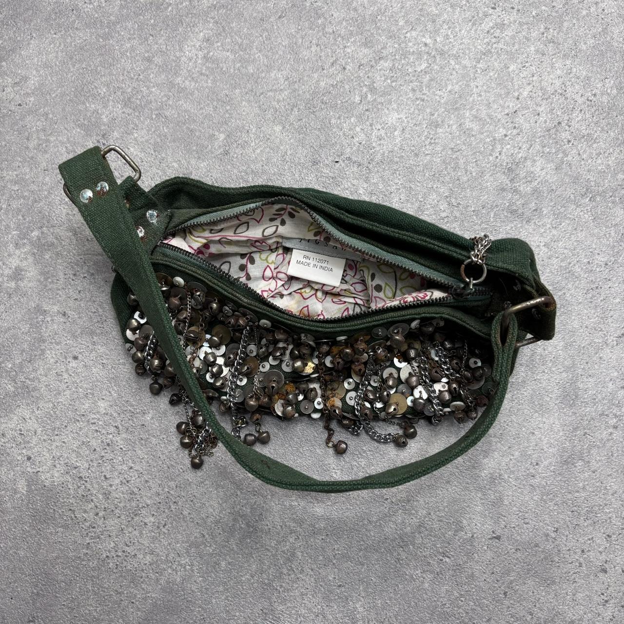 Green studded chain slouchy shoulder bag