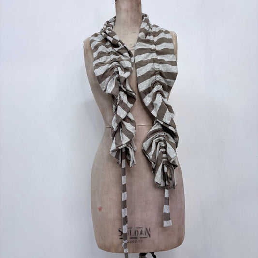 Striped ruffle cinched scarf