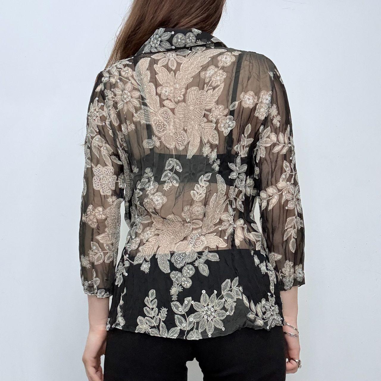 Sheer crinkle floral paisley shirt
